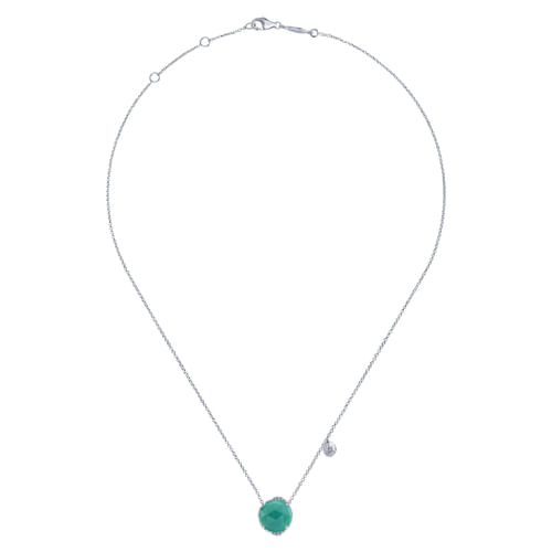 925 Sterling Silver Rock Crystal/Green Onyx and Diamond Necklace