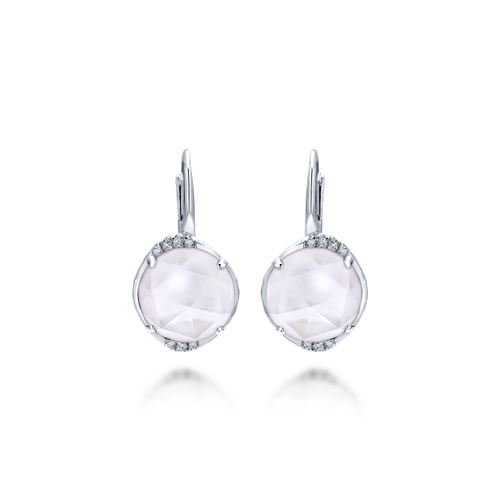 925 Sterling Silver Rock Crystal/MOP Diamond Drop Earrings