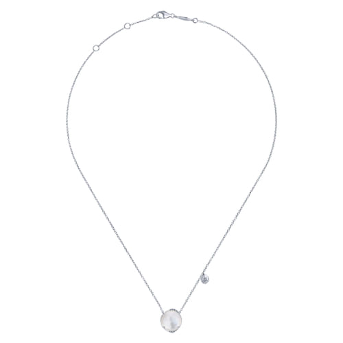925 Sterling Silver Rock Crystal/MOP and Diamond Pendant Necklace