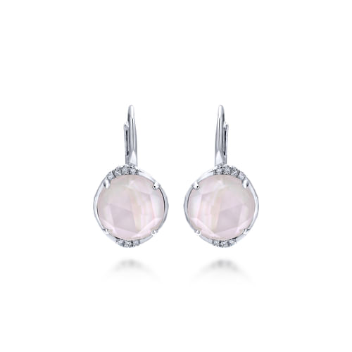925 Sterling Silver Rock Crystal/Pink MOP Diamond Drop Earrings