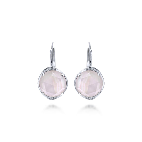 Gabriel - 925 Sterling Silver Rock Crystal/Pink MOP Diamond Drop Earrings
