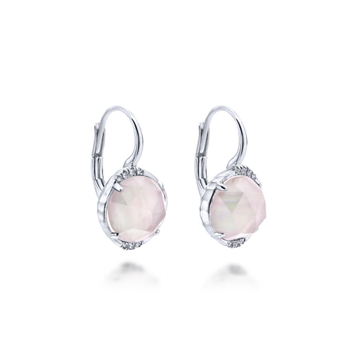 925 Sterling Silver Rock Crystal/Pink MOP Diamond Drop Earrings