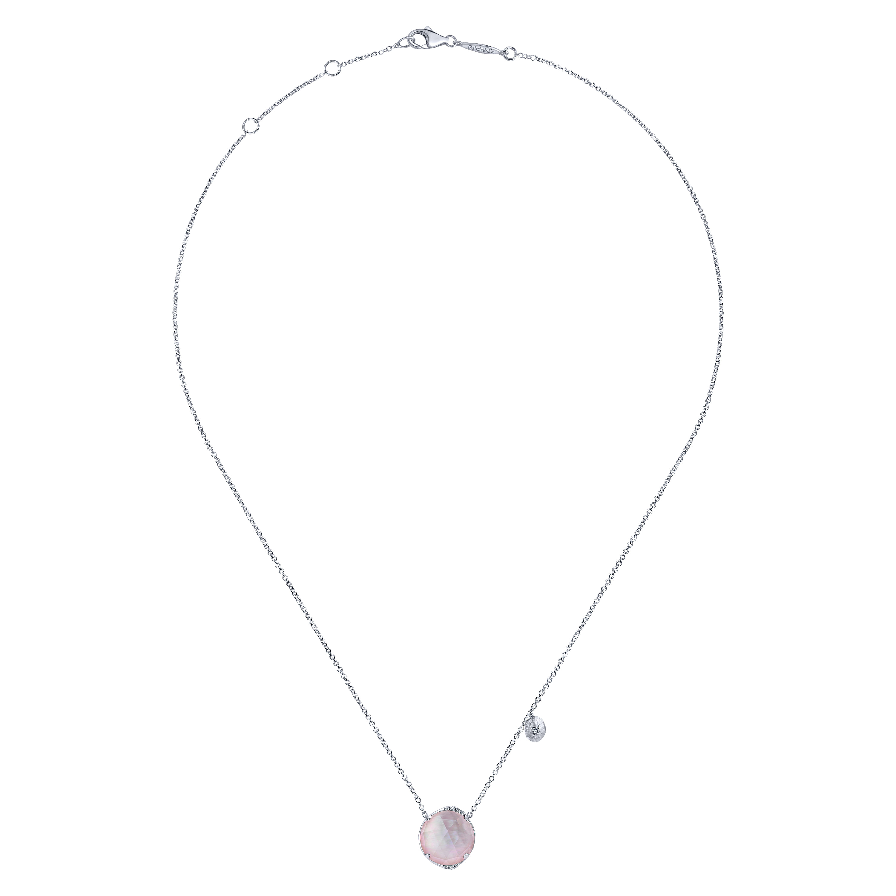925 Sterling Silver Rock Crystal/Pink MOP and Diamond Pendant Necklace