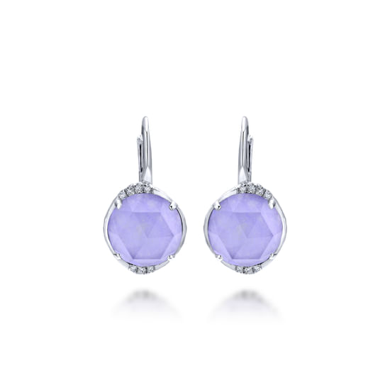 Gabriel - 925 Sterling Silver Rock Crystal/Purple Jade Diamond Drop Earrings