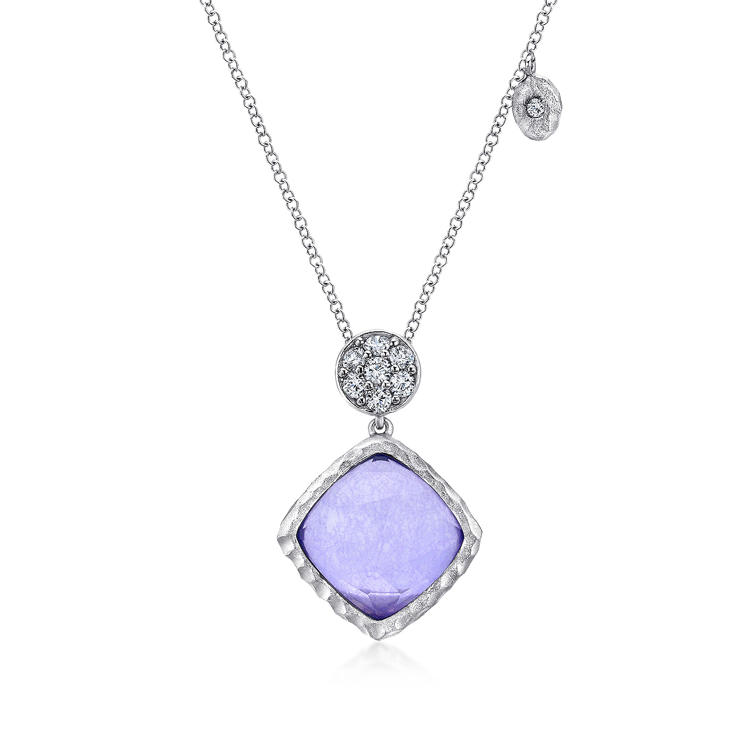Gabriel - 925 Sterling Silver Rock Crystal/Purple Jade and White Sapphire Pendant Necklace