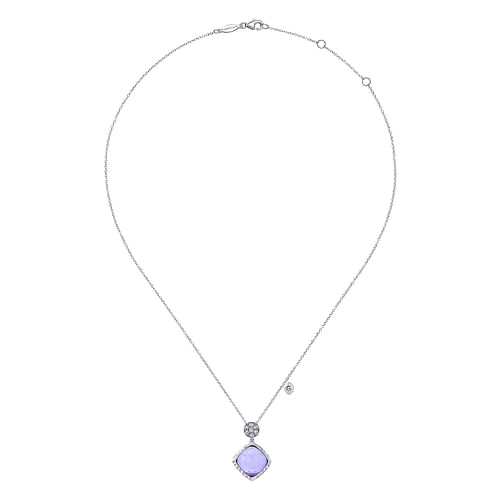 925 Sterling Silver Rock Crystal/Purple Jade and White Sapphire Pendant Necklace