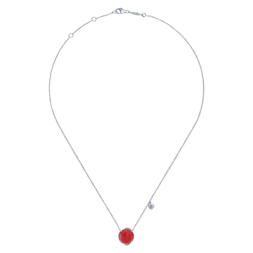 925 Sterling Silver Rock Crystal/Red Jade and Diamond Necklace