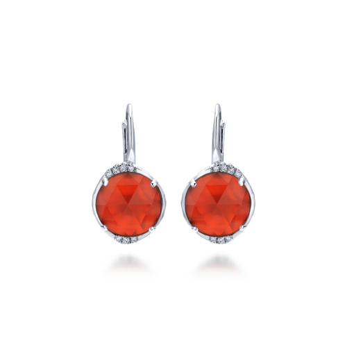 925 Sterling Silver Rock Crystal/Red Onyx Diamond Drop Earrings