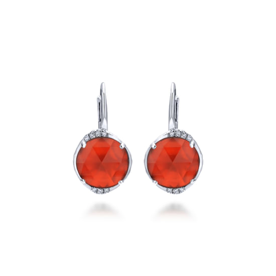 Gabriel - 925 Sterling Silver Rock Crystal/Red Onyx Diamond Drop Earrings
