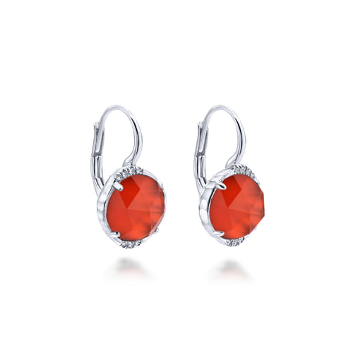 925 Sterling Silver Rock Crystal/Red Onyx Diamond Drop Earrings