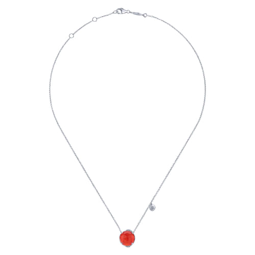 925 Sterling Silver Rock Crystal/Red Onyx and Diamond Pendant Necklace