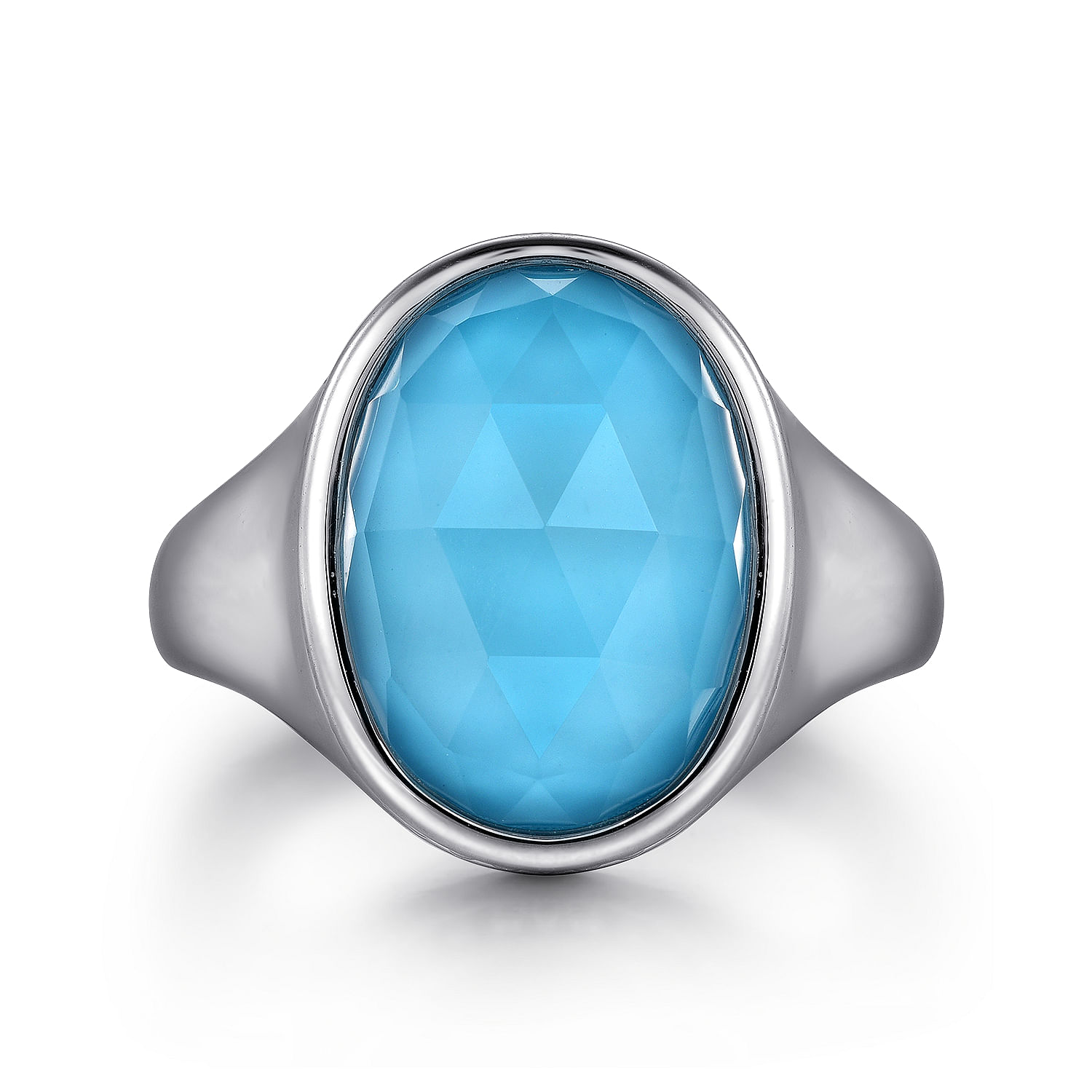 Gabriel - 925 Sterling Silver Rock Crystal& Turquoise Bujukan Lady's Signet Ring