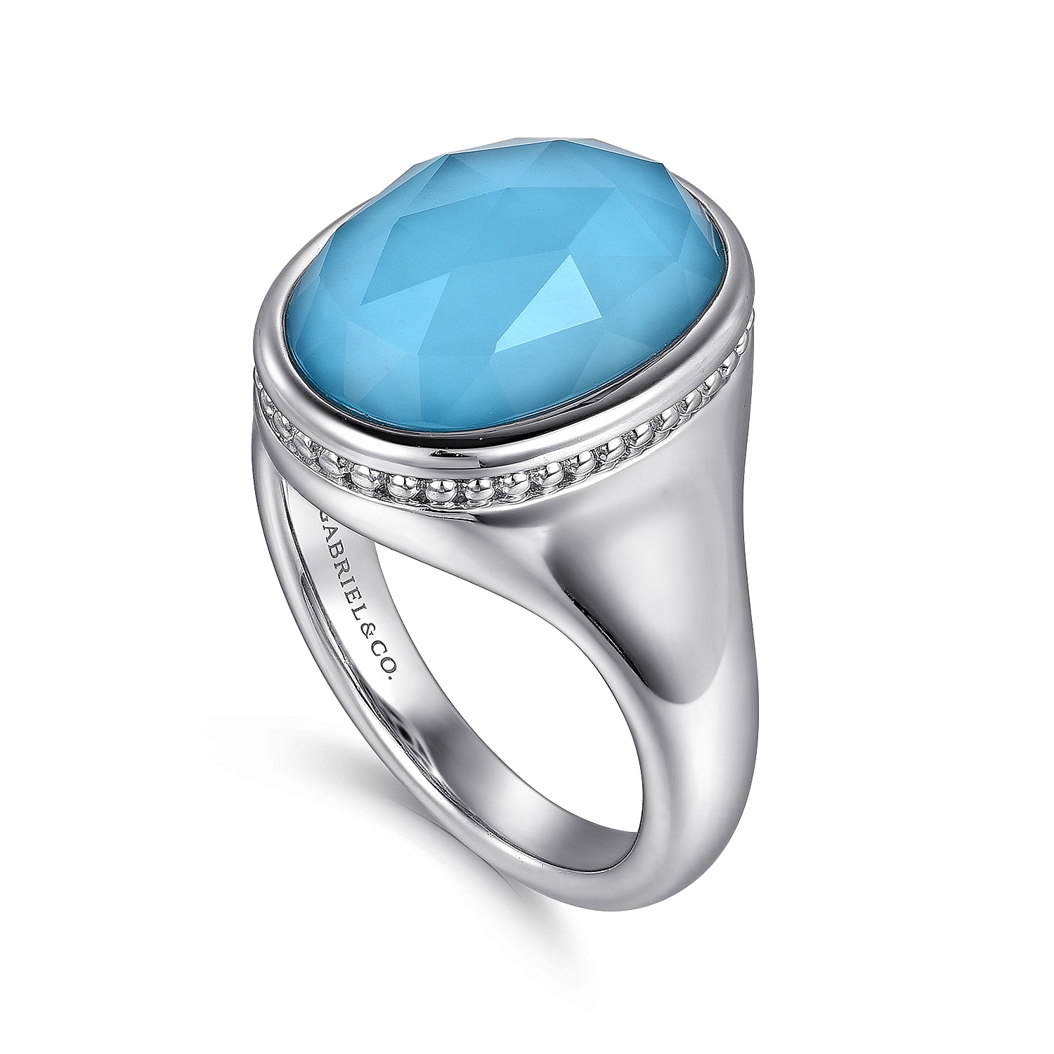 925 Sterling Silver Rock Crystal& Turquoise Bujukan Lady's Signet Ring