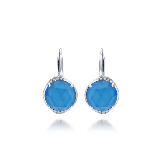 Gabriel - 925 Sterling Silver Rock Crystal/Turquoise Diamond Drop Earrings