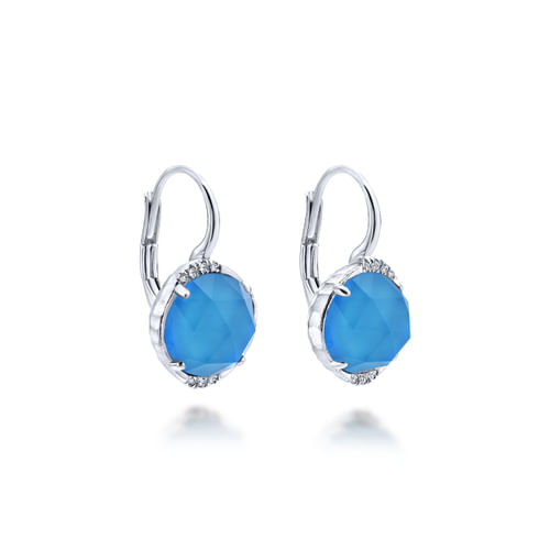 925 Sterling Silver Rock Crystal/Turquoise Diamond Drop Earrings
