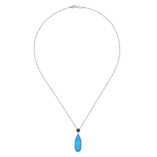 925 Sterling Silver Rock Crystal/Turquoise Teardrop Pendant with Sapphire angle 2