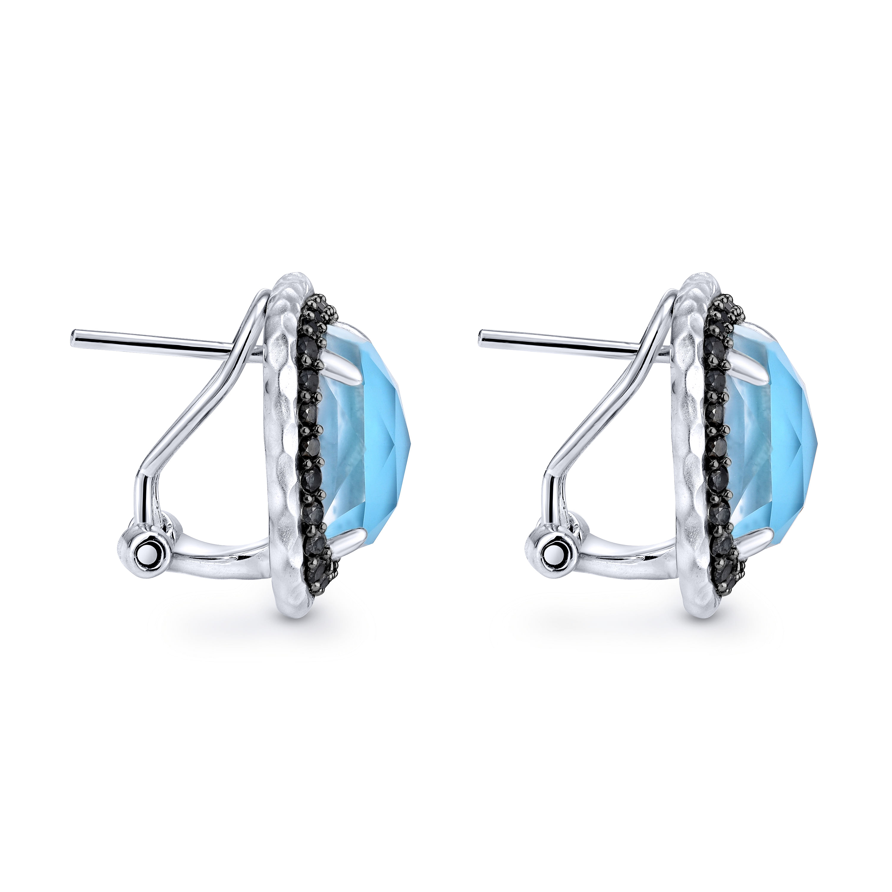925 Sterling Silver Rock Crystal/Turquoise with Black Spinel Halo Stud Earrings
