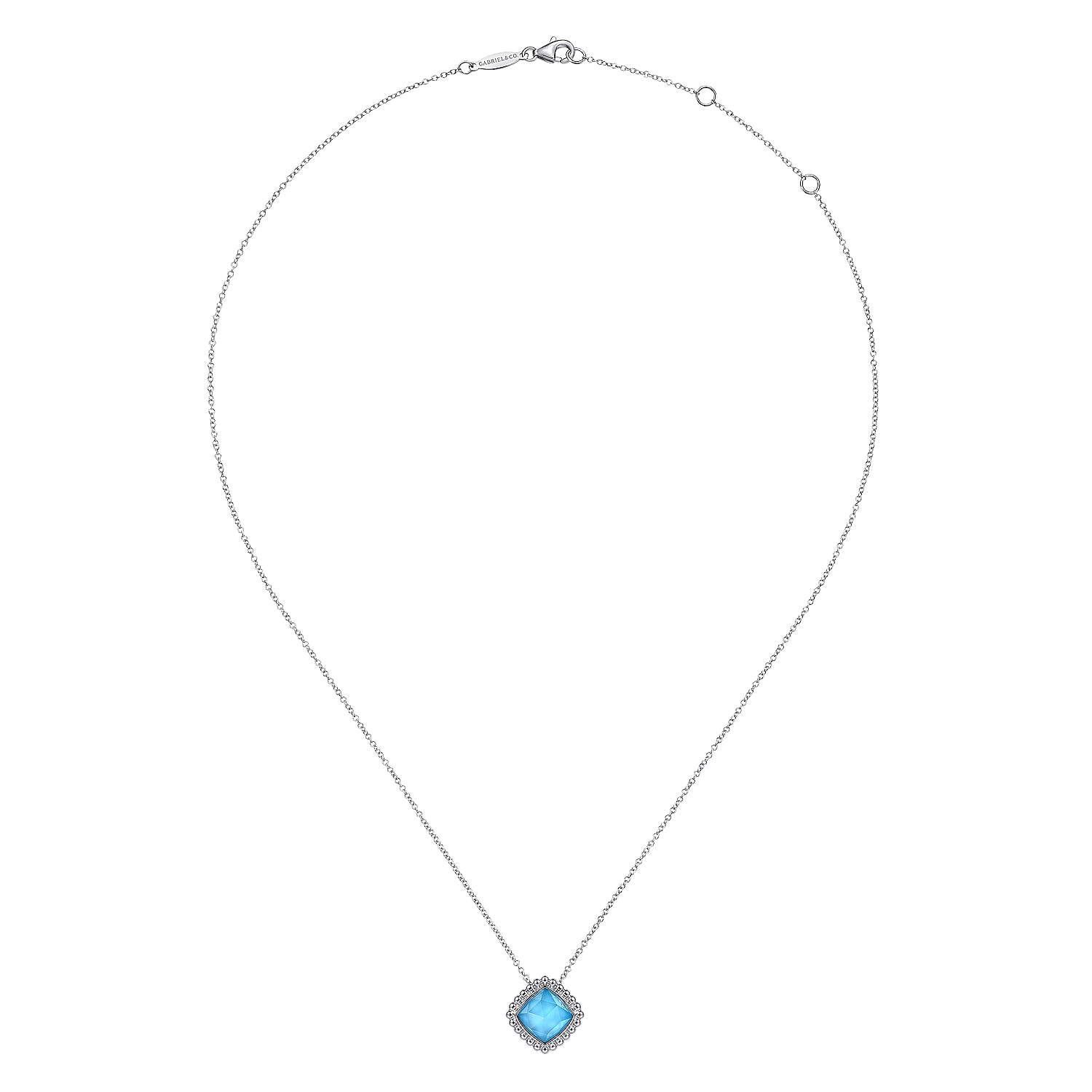 925 Sterling Silver Rock Crystal and Turquoise  Pendant Necklace
