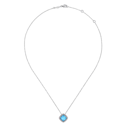 925 Sterling Silver Rock Crystal and Turquoise  Pendant Necklace