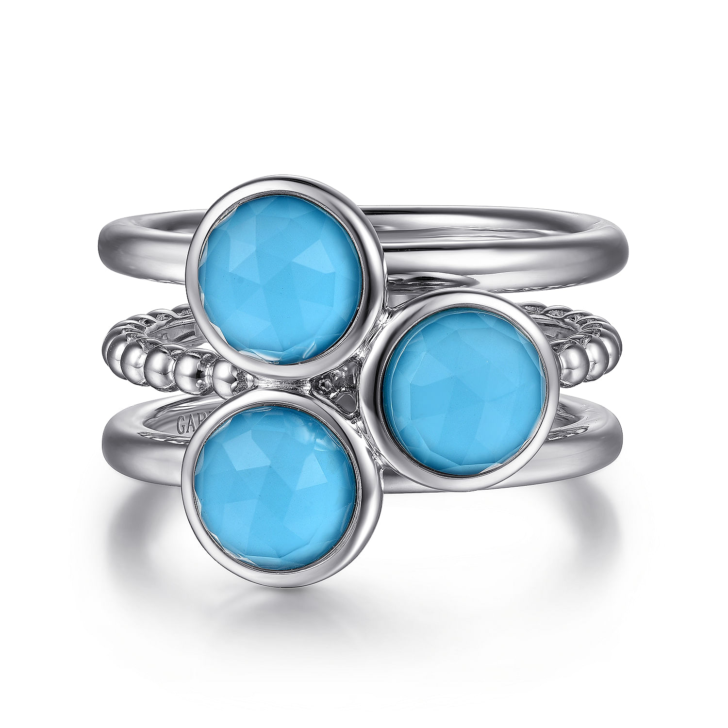 925 Sterling Silver Rock Crystal and Turquoise Bezel Ring