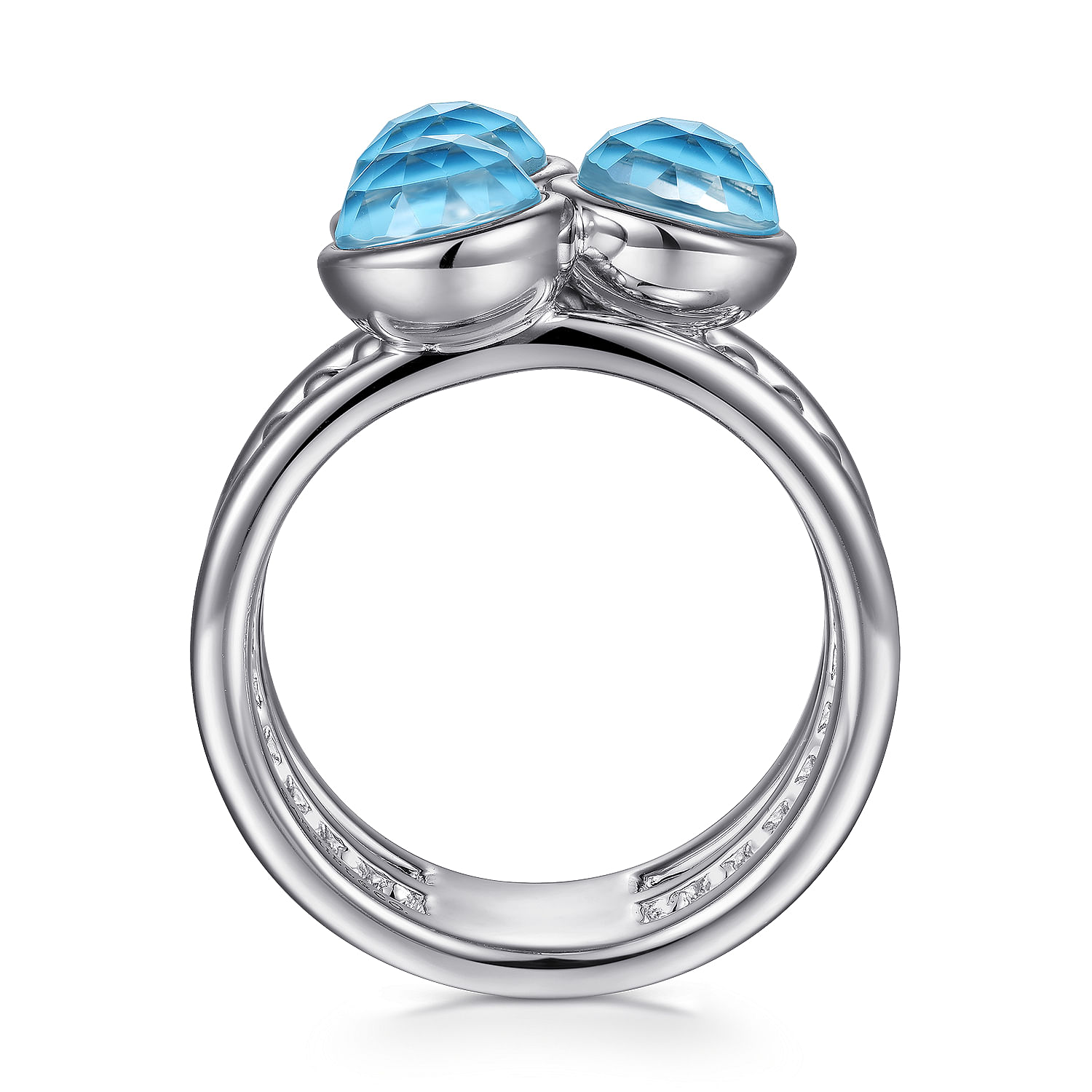925 Sterling Silver Rock Crystal and Turquoise Bezel Ring