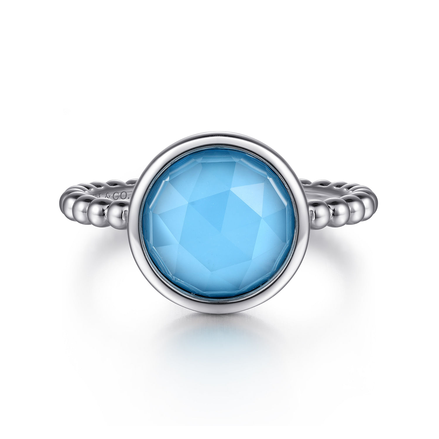 Gabriel - 925 Sterling Silver Rock Crystal and Turquoise Bezel Ring