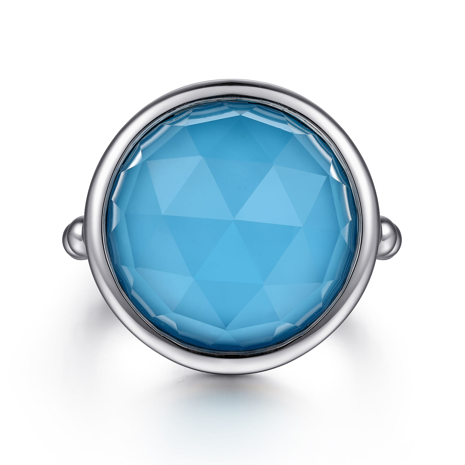 Gabriel - 925 Sterling Silver Rock Crystal and Turquoise Bezel Signet Ring