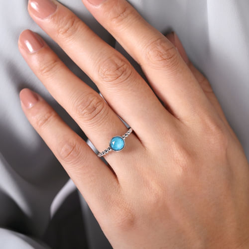 925 Sterling Silver Rock Crystal and Turquoise Bujukan Ring