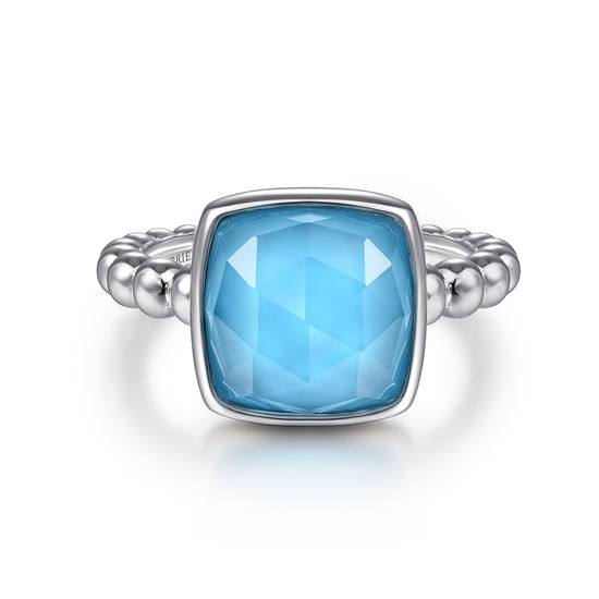 Gabriel - 925 Sterling Silver Rock Crystal and Turquoise Bujukan Signet Ring