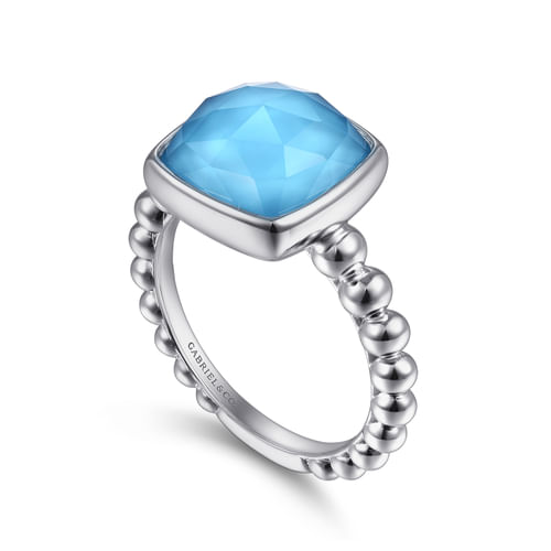 925 Sterling Silver Rock Crystal and Turquoise Bujukan Signet Ring