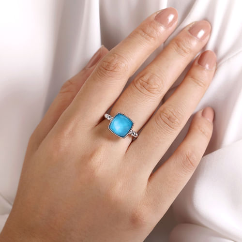 925 Sterling Silver Rock Crystal and Turquoise Bujukan Signet Ring