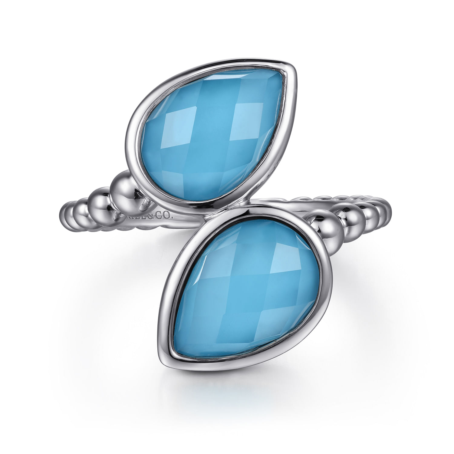 Gabriel - 925 Sterling Silver Rock Crystal and Turquoise Bypass Ring