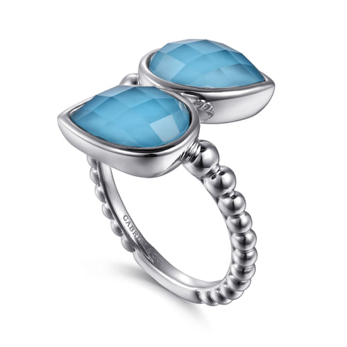 925 Sterling Silver Rock Crystal and Turquoise Bypass Ring