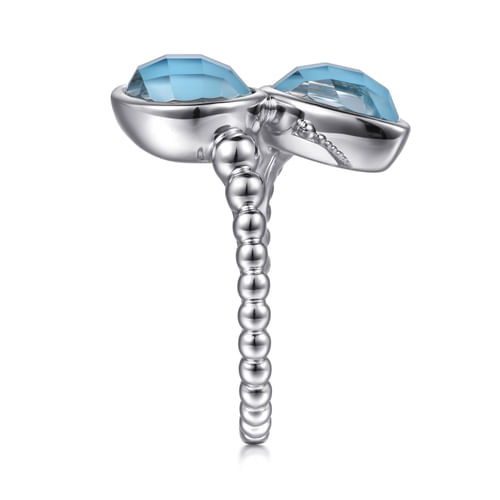 925 Sterling Silver Rock Crystal and Turquoise Bypass Ring