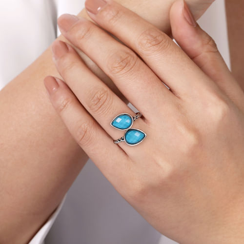 925 Sterling Silver Rock Crystal and Turquoise Bypass Ring
