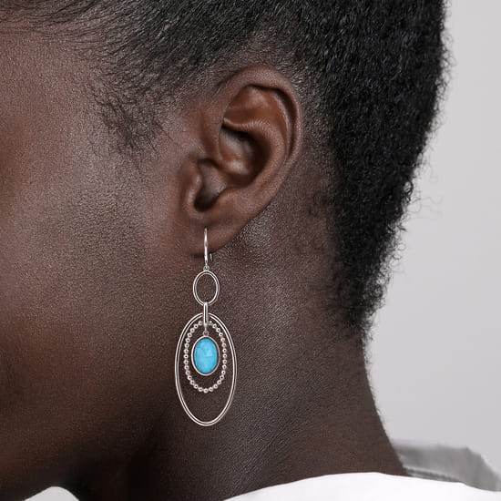 925 Sterling Silver Rock Crystal and Turquoise Fish Wire Drop Earrings angle 2