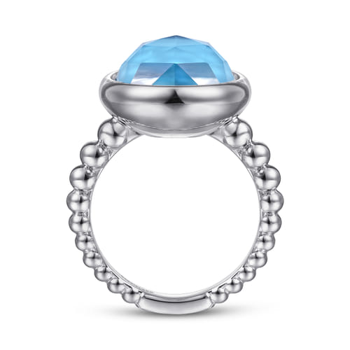 925 Sterling Silver Rock Crystal and Turquoise Oval Signet Ring 925 Sterling Silver Rock Crystal and Turquoise Oval Signet Ring