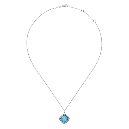 925 Sterling Silver Rock Crystal and Turquoise Pendant Necklace