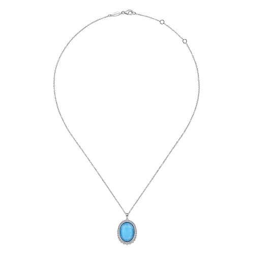 925 Sterling Silver Rock Crystal and Turquoise Pendant Necklace