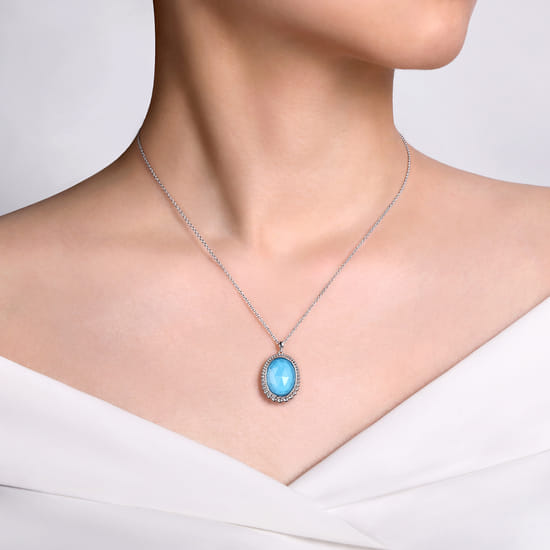 925 Sterling Silver Rock Crystal and Turquoise Pendant Necklace angle 3