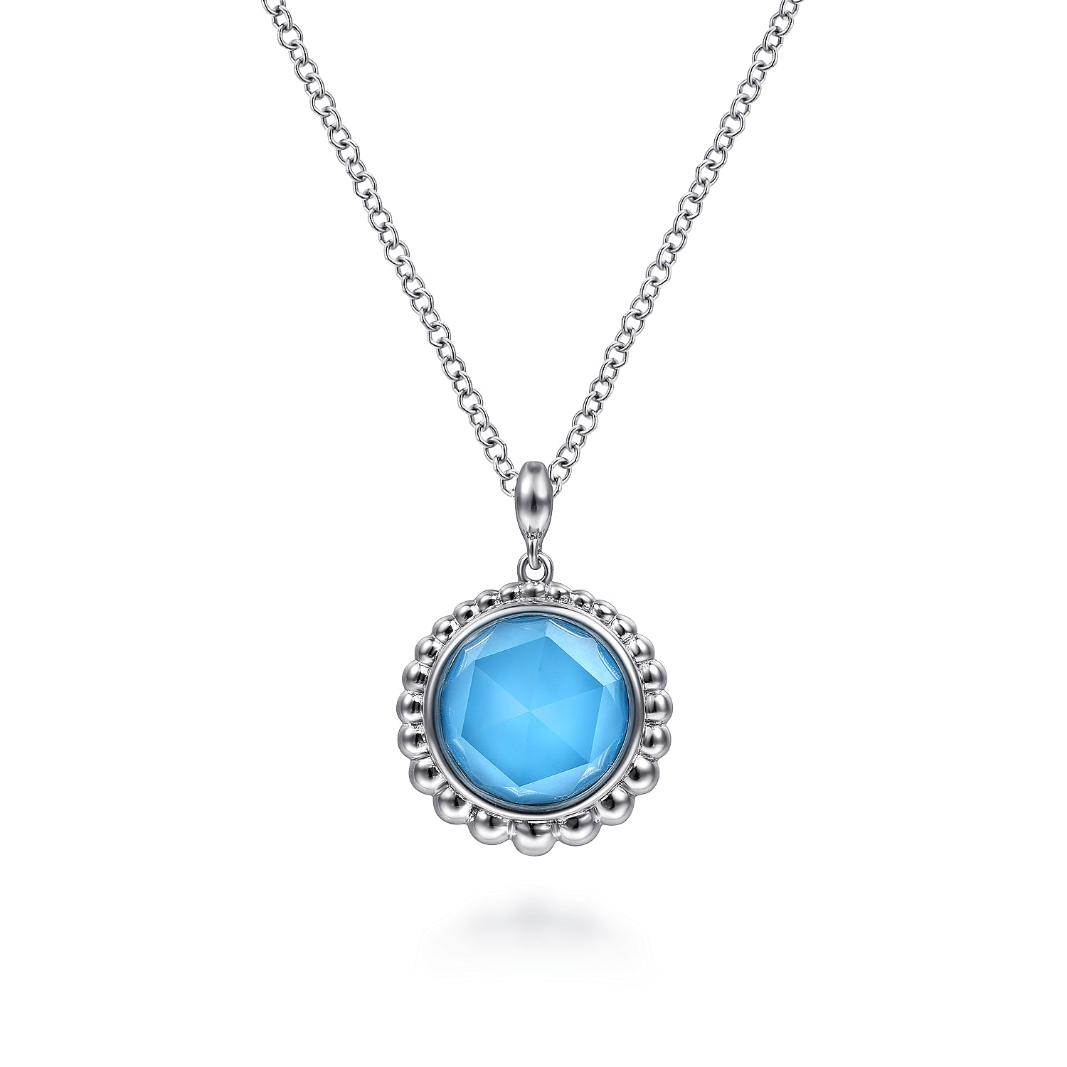 Gabriel - 925 Sterling Silver Rock Crystal and Turquoise Pendant Necklace