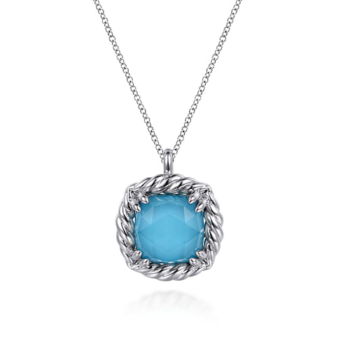 925 Sterling Silver Rock Crystal and Turquoise Rope Pendant Necklace