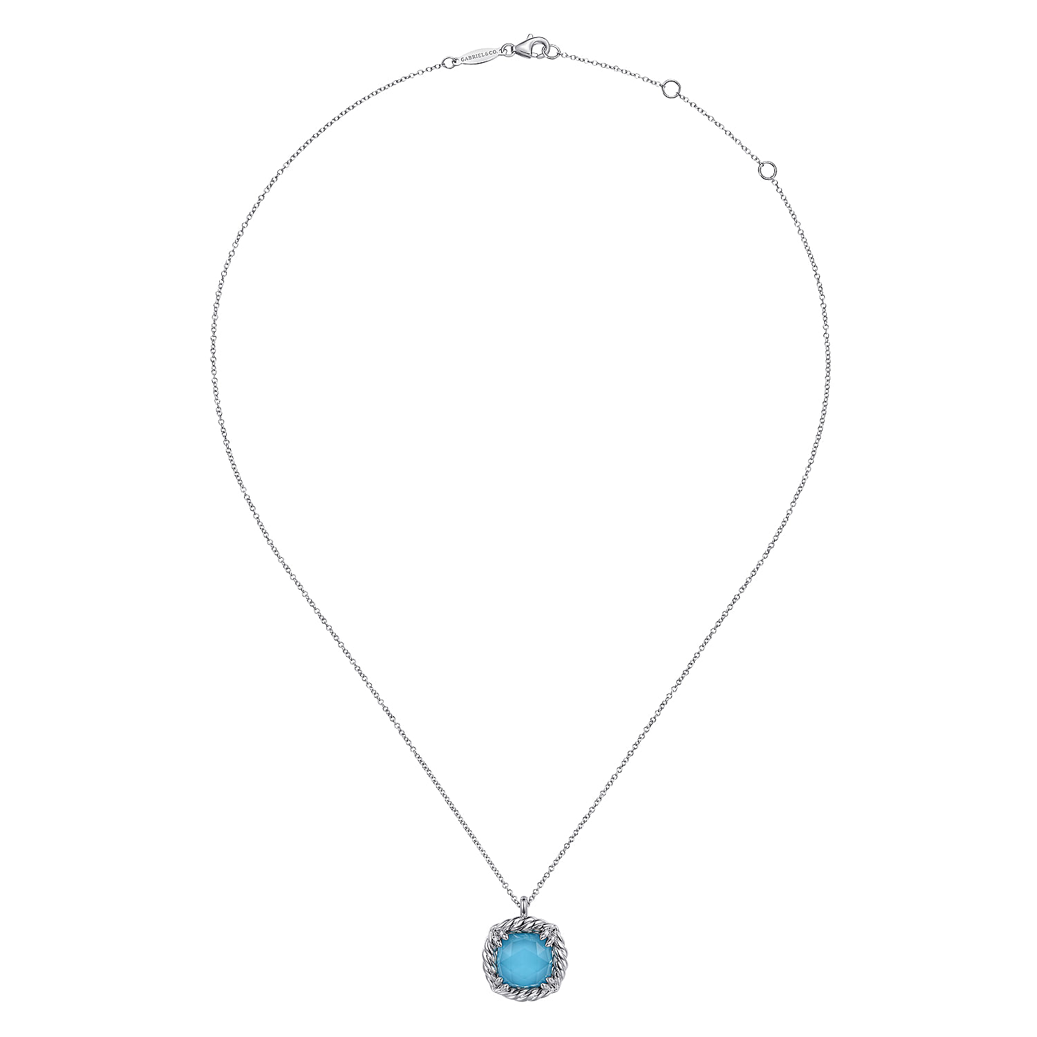 925 Sterling Silver Rock Crystal and Turquoise Rope Pendant Necklace
