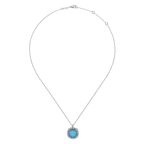 925 Sterling Silver Rock Crystal and Turquoise Rope Pendant Necklace