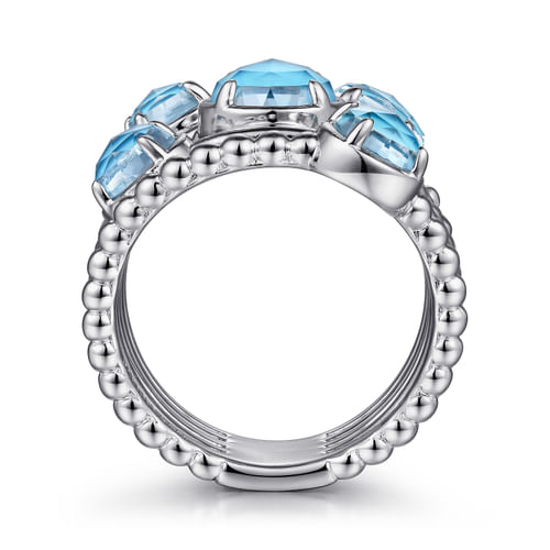 925 Sterling Silver Rock Crystal and Turquoise Statement Bubble Ring
