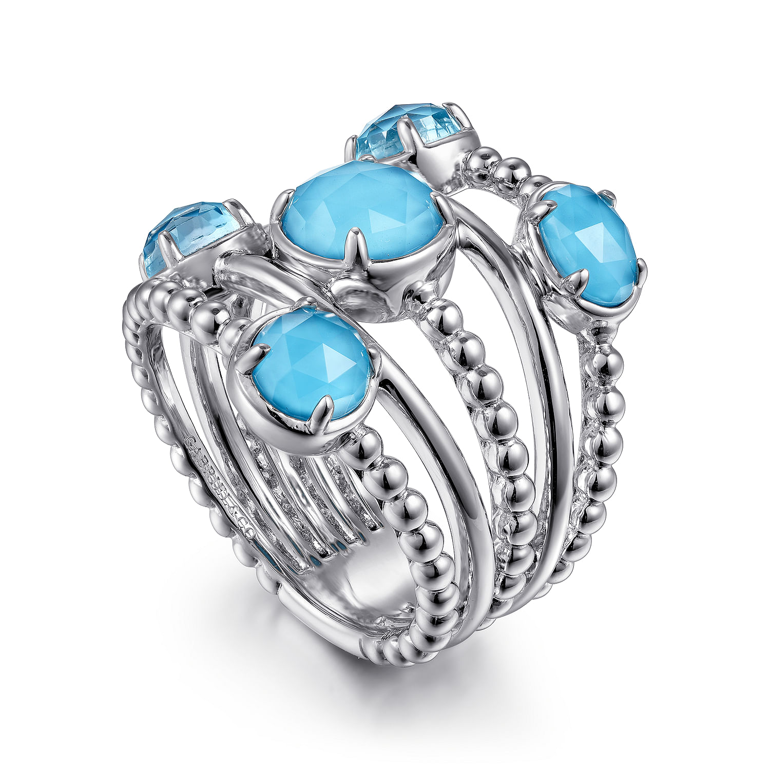 925 Sterling Silver Rock Crystal and Turquoise Statement Bubble Ring