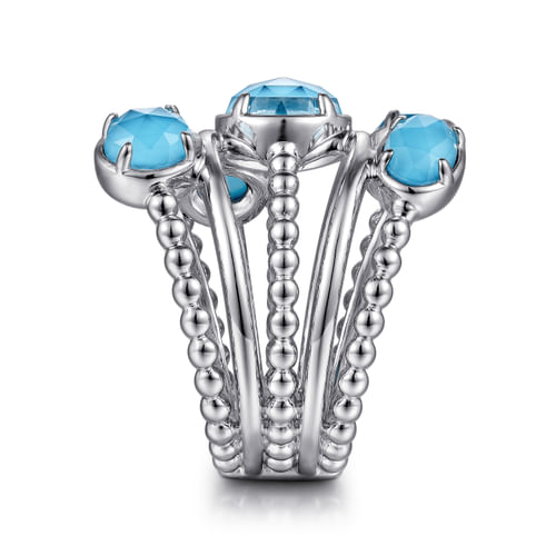 925 Sterling Silver Rock Crystal and Turquoise Statement Bubble Ring