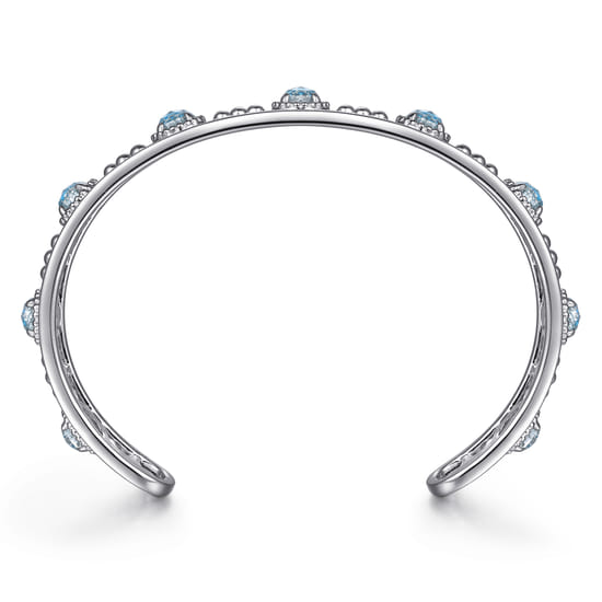 925 Sterling Silver Rock Crystal and Turquoise Station Cuff angle 3