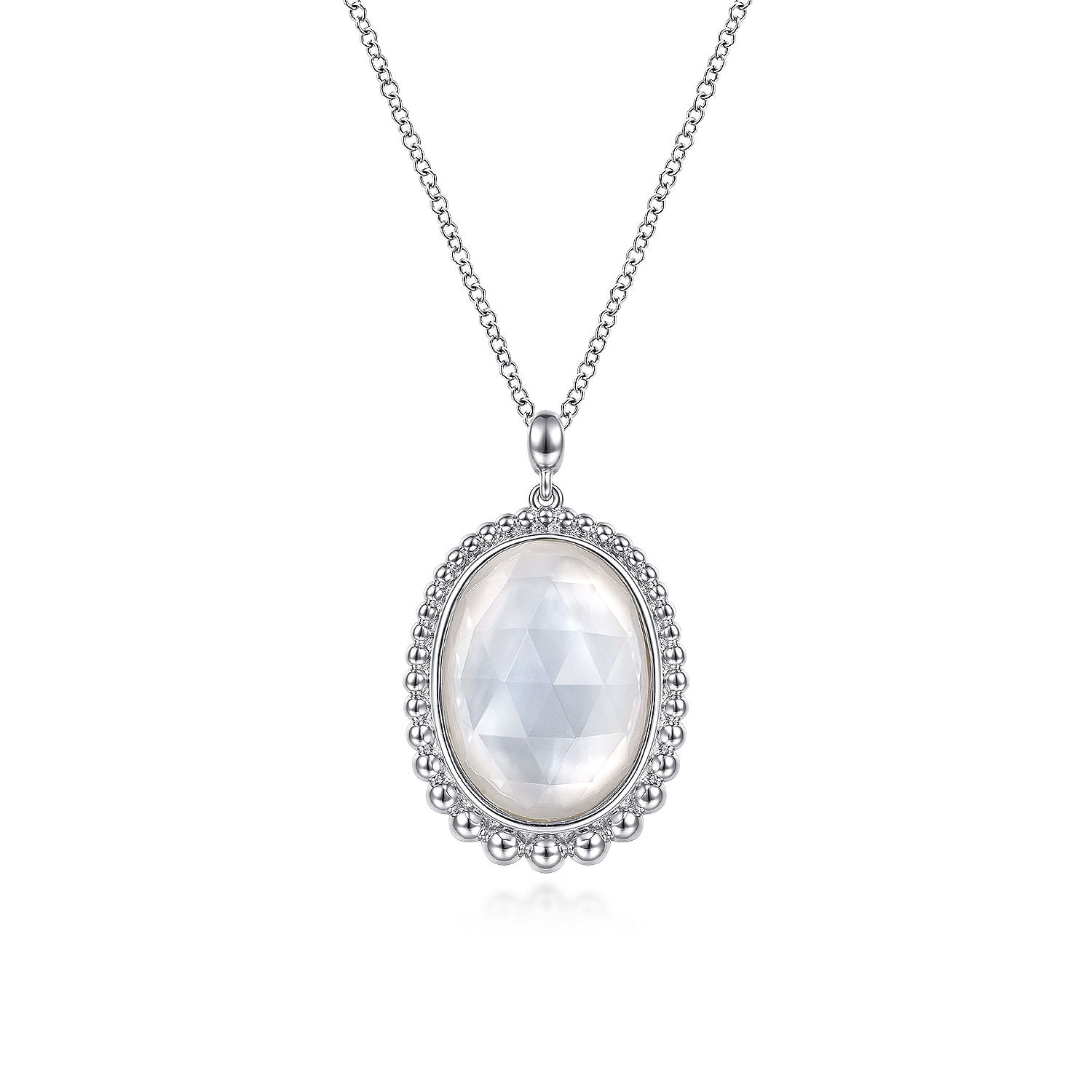 Gabriel - 925 Sterling Silver Rock Crystal and White MOP Pendant Necklace