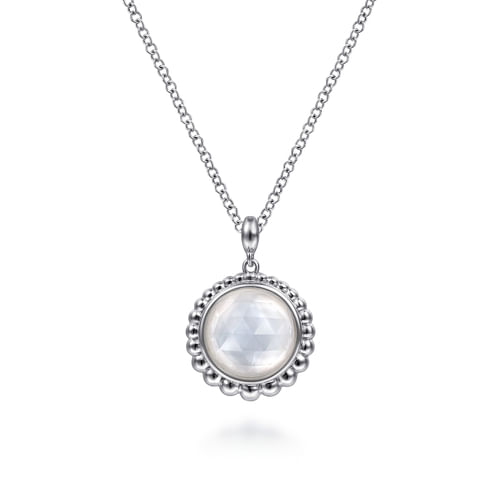 925 Sterling Silver Rock Crystal and White MOP Pendant Necklace